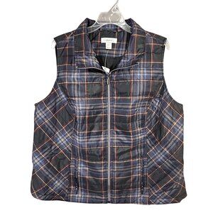 Christopher Banks Women's Size 1X Vest Purple Black Plaid Full Zip Pockets NWT